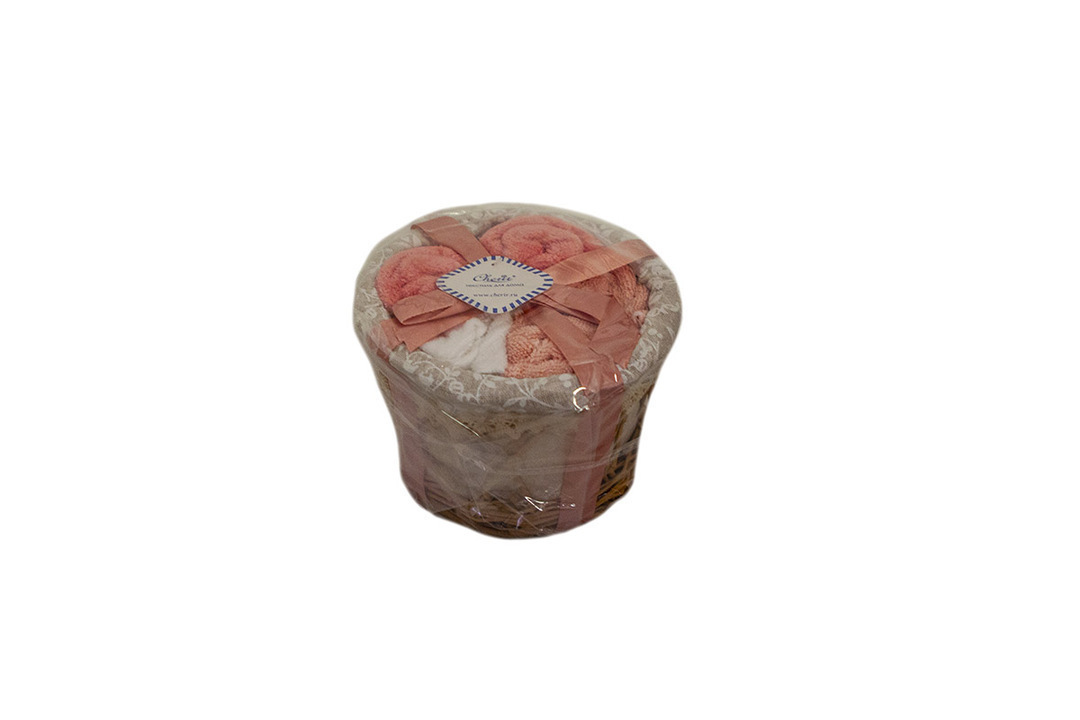 Набор салфеток в подарочной корзинке Cherir/Черир М <4290066,  6 предметов 28*28-2+30*30-4 темно-розовый>