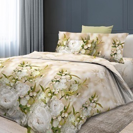 Простыня 1,5сп (150*210) бязь Премиум Реноме<6321-1 Белые бутоны> (арт.38/003)