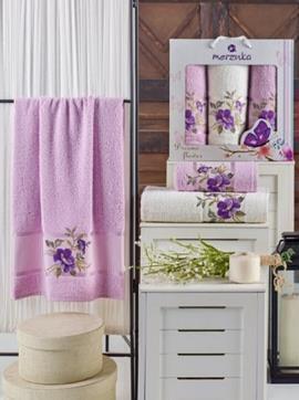 Набор полотенец махровых Dreams Flower Merzuka<3 предмета 50*90-2шт+70*140, сиреневый> (арт.10677, 10678)